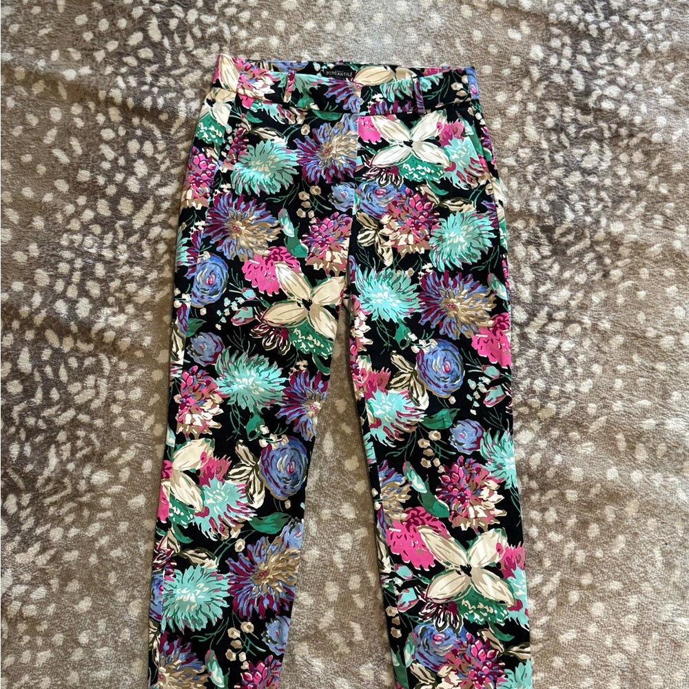 J. Crew Floral Ankle Pants - Black, Pink, Green